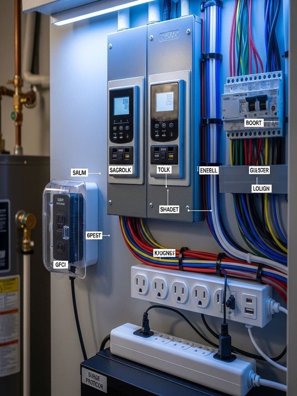 Home 10 Modern home electrical panel with smart circuit breakers and outlets installed neatly